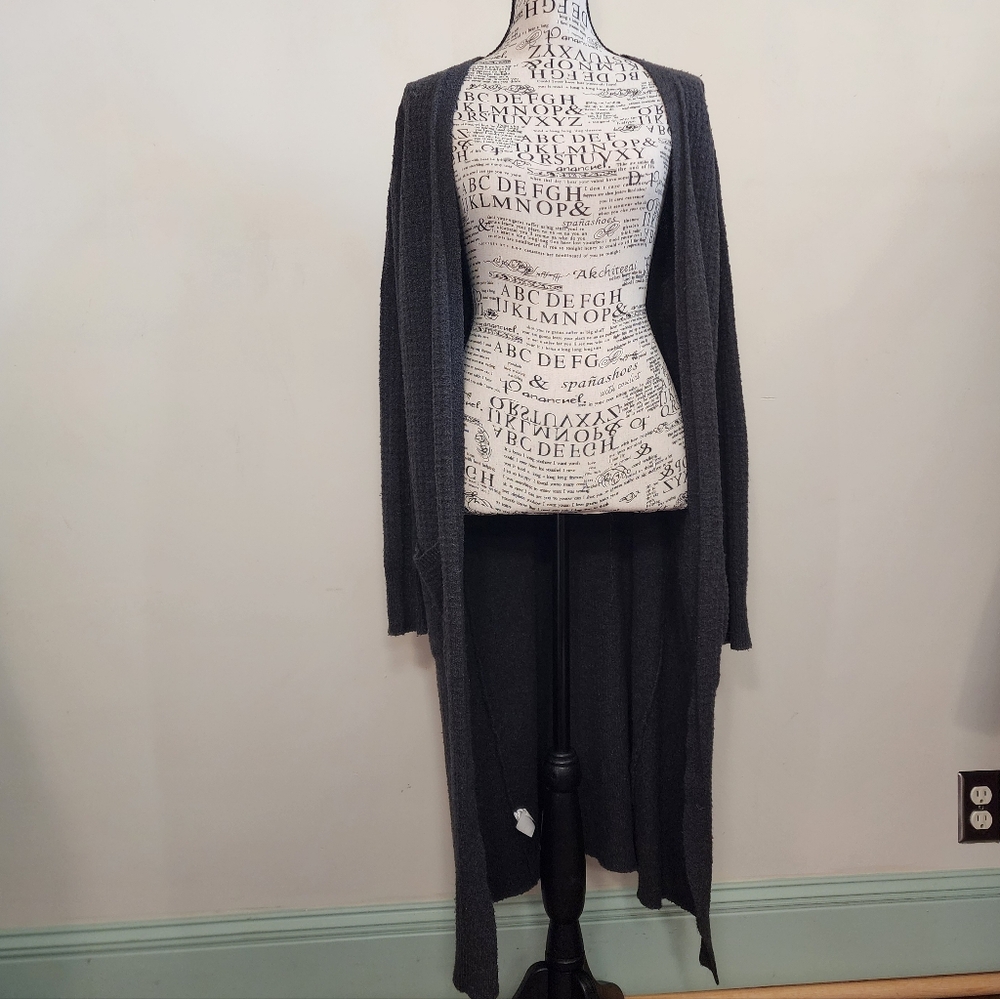 LOFT Charcoal Knit Extra Long Open Cardigan With Pockets